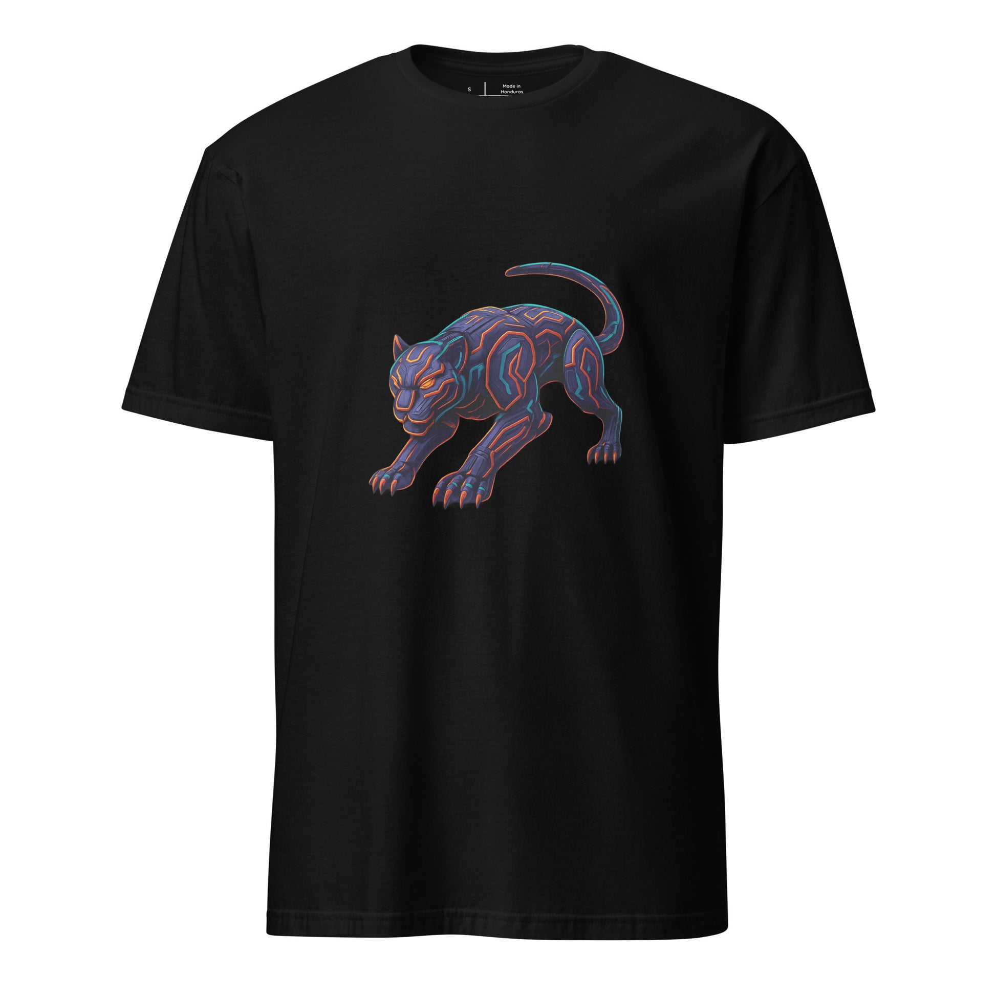 Cyber Jaguar – Neon Predator - Short-Sleeve Unisex T-Shirt - Graphic Tee - Black - Front