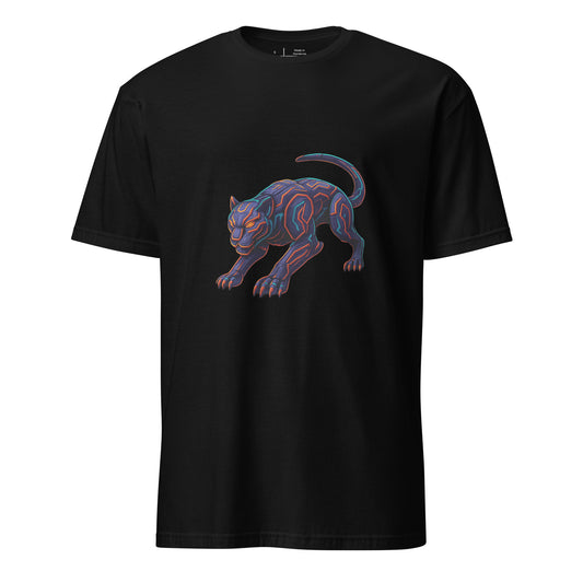 Cyber Jaguar – Neon Predator - Short-Sleeve Unisex T-Shirt - Graphic Tee - Black - Front