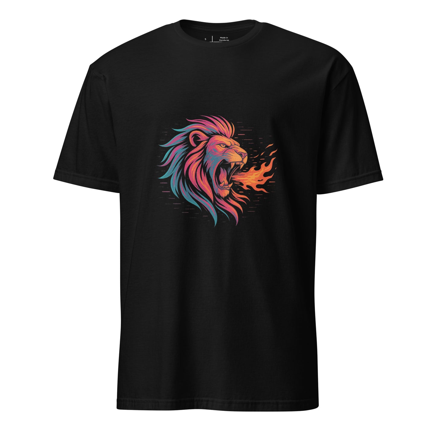 Cyber Lion – King Of Neon Jungle - Short-Sleeve Unisex T-Shirt - Graphic Tee - Black - Front