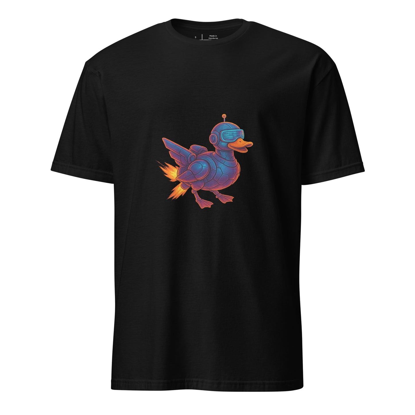 Cyber Duck – Quirky Futuristic Streetwear - Short-Sleeve Unisex T-Shirt - Graphic Tee - Black - Front