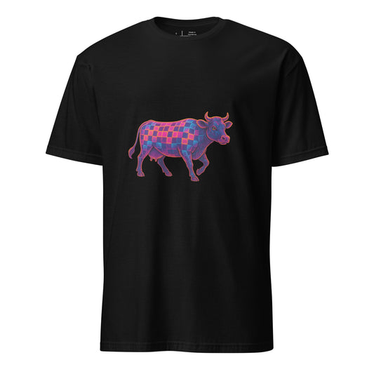 Cyber Cow – Futuristic Neon Bovine - Short-Sleeve Unisex T-Shirt - Graphic Tee - Black - Front