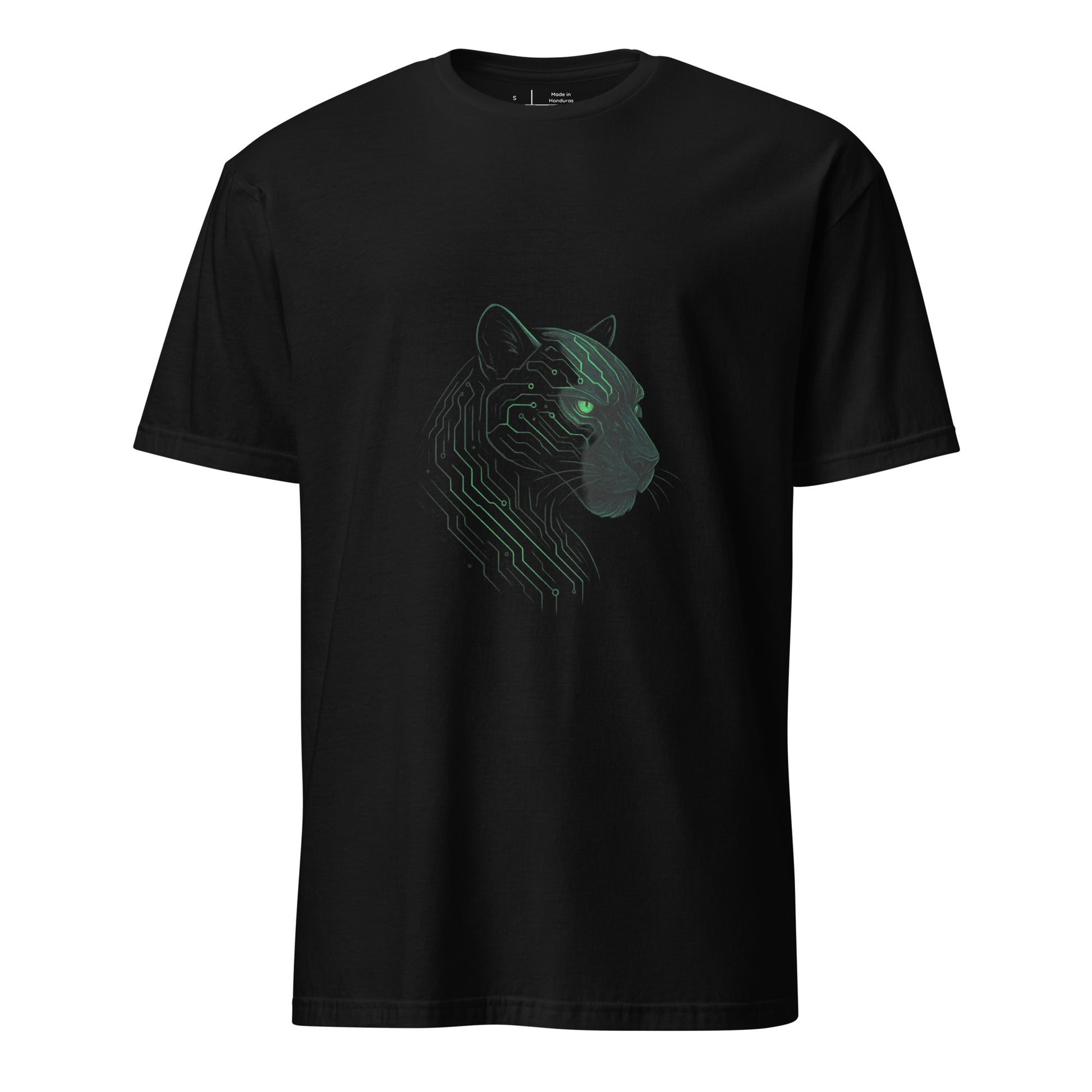 The Circuit Panther – Shadow & Circuitry - Short-Sleeve Unisex T-Shirt - Graphic Tee - Black - Front 