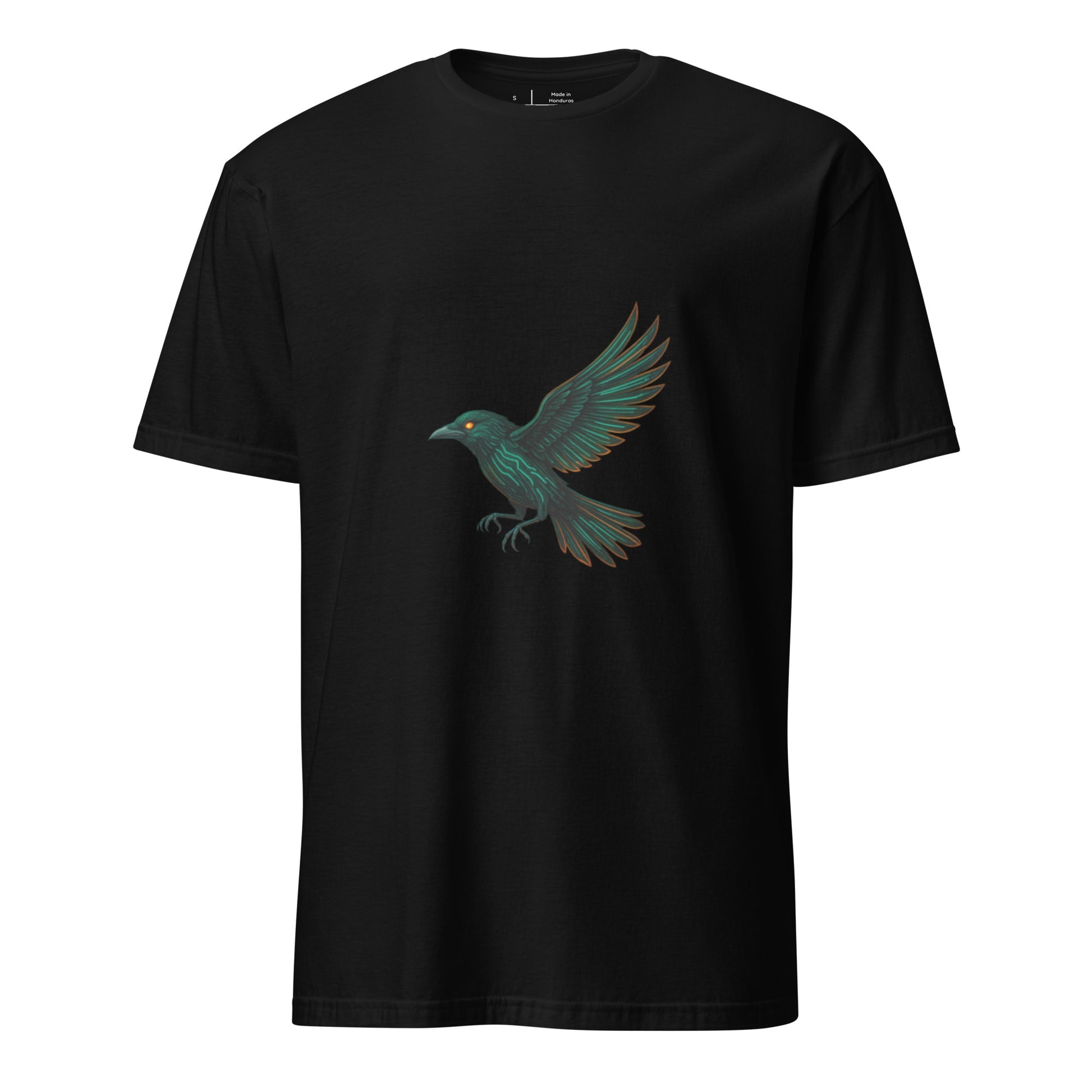 Cyberpunk Raven – Neon Flight - Short-Sleeve Unisex T-Shirt - Graphic Tee - Black - Front