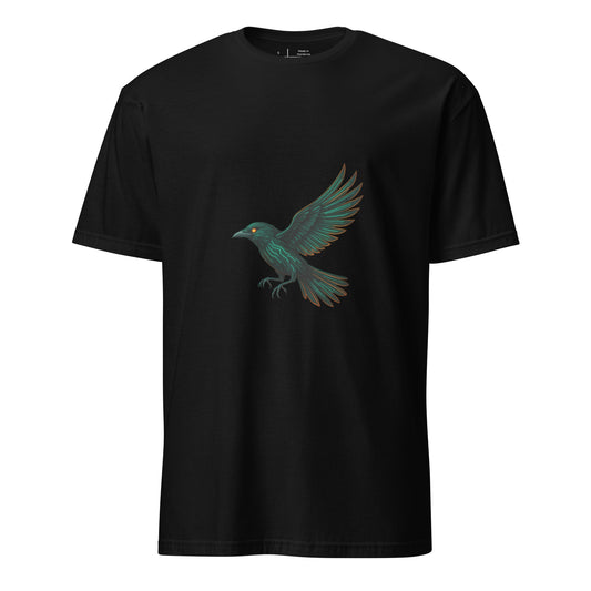 Cyberpunk Raven – Neon Flight - Short-Sleeve Unisex T-Shirt - Graphic Tee - Black - Front