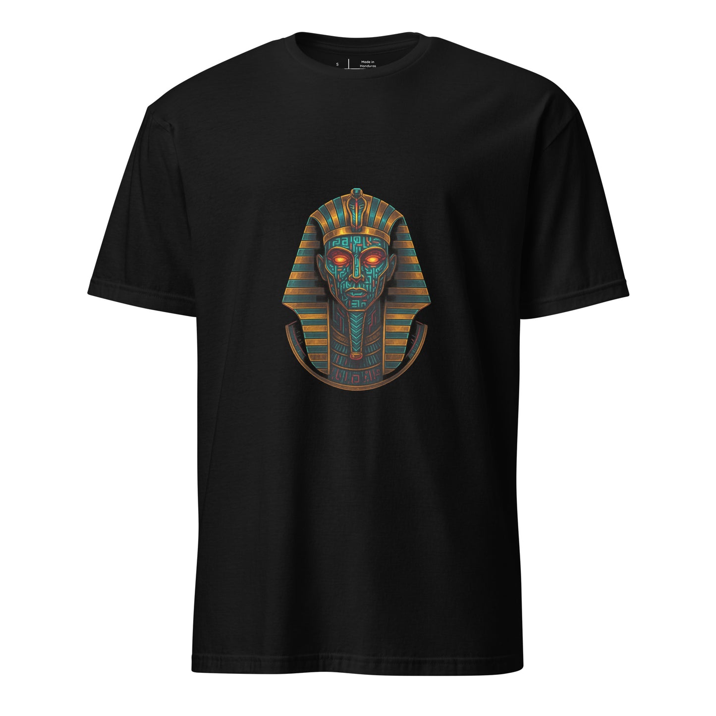 Neon Pharaoh – Cyber King - Short-Sleeve Unisex T-Shirt - Graphic Tee - Black - Front