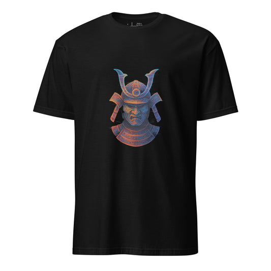 Holographic Samurai Helmet – Neon Warrior - Short-Sleeve Unisex T-Shirt - Graphic Tee - Black - Front