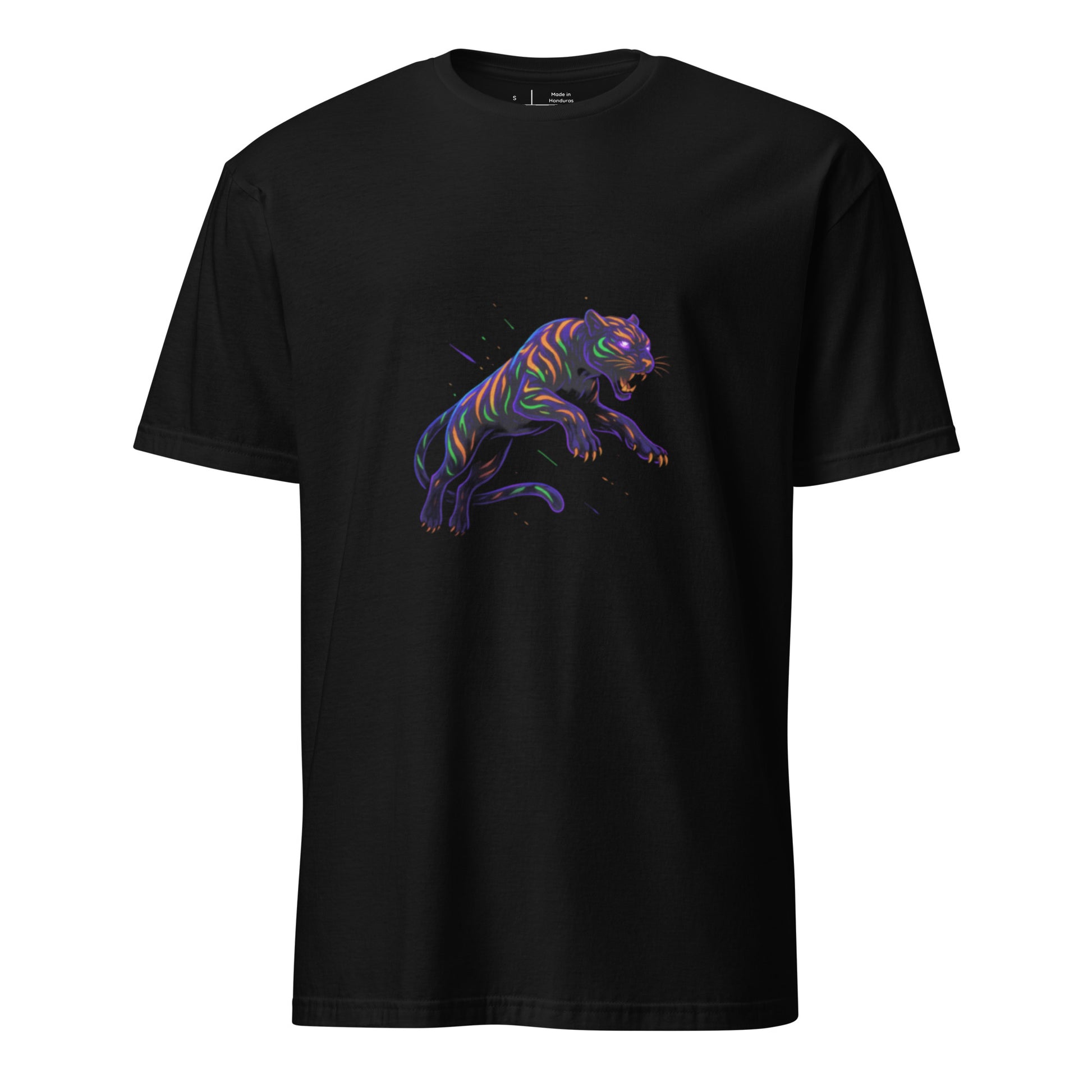 Rave Panther – Neon Tribal Predator - Short-Sleeve Unisex T-Shirt - Graphic Tee - Black - Front
