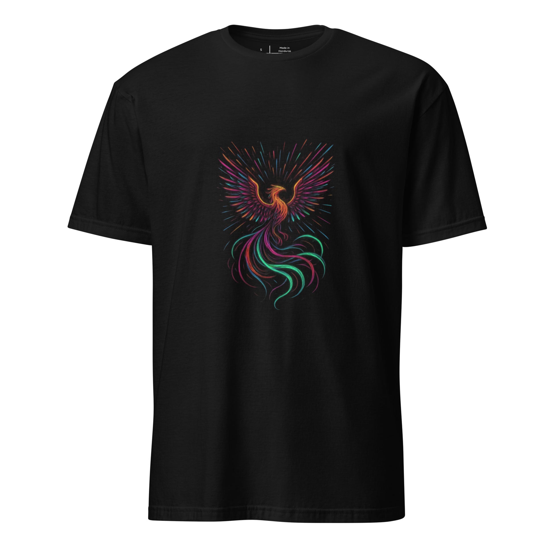 Festival Phoenix – Rise in Neon - Short-Sleeve Unisex T-Shirt - Graphic Tee - Black - Front