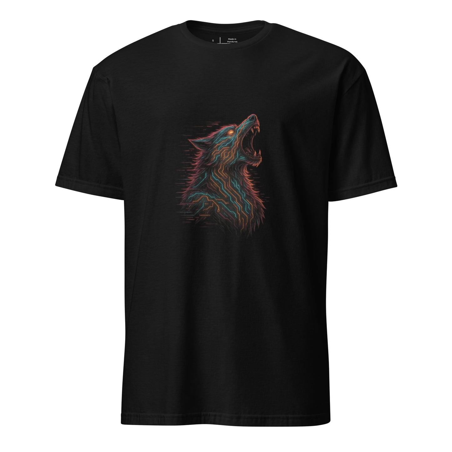 Cyberpunk Werewolf Howl – Neon Horror Tech - Short-Sleeve Unisex T-Shirt - Graphic Tee - Black - Front