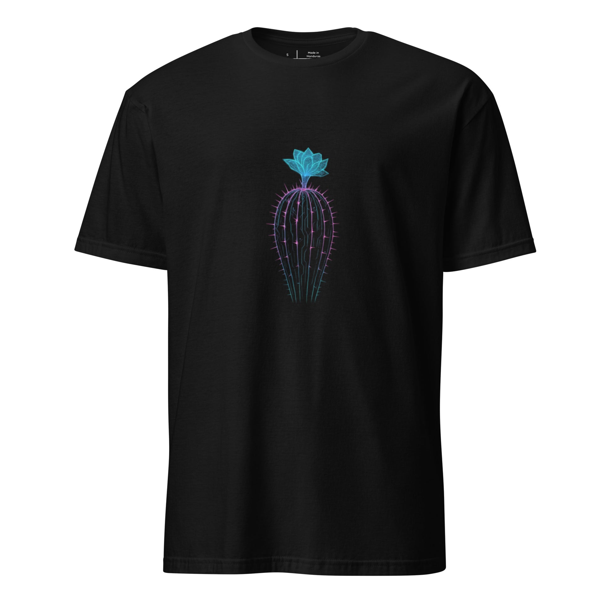 Futuristic Cactus – Neon Bloom - Short-Sleeve Unisex T-Shirt - Graphic Tee - Black - Front