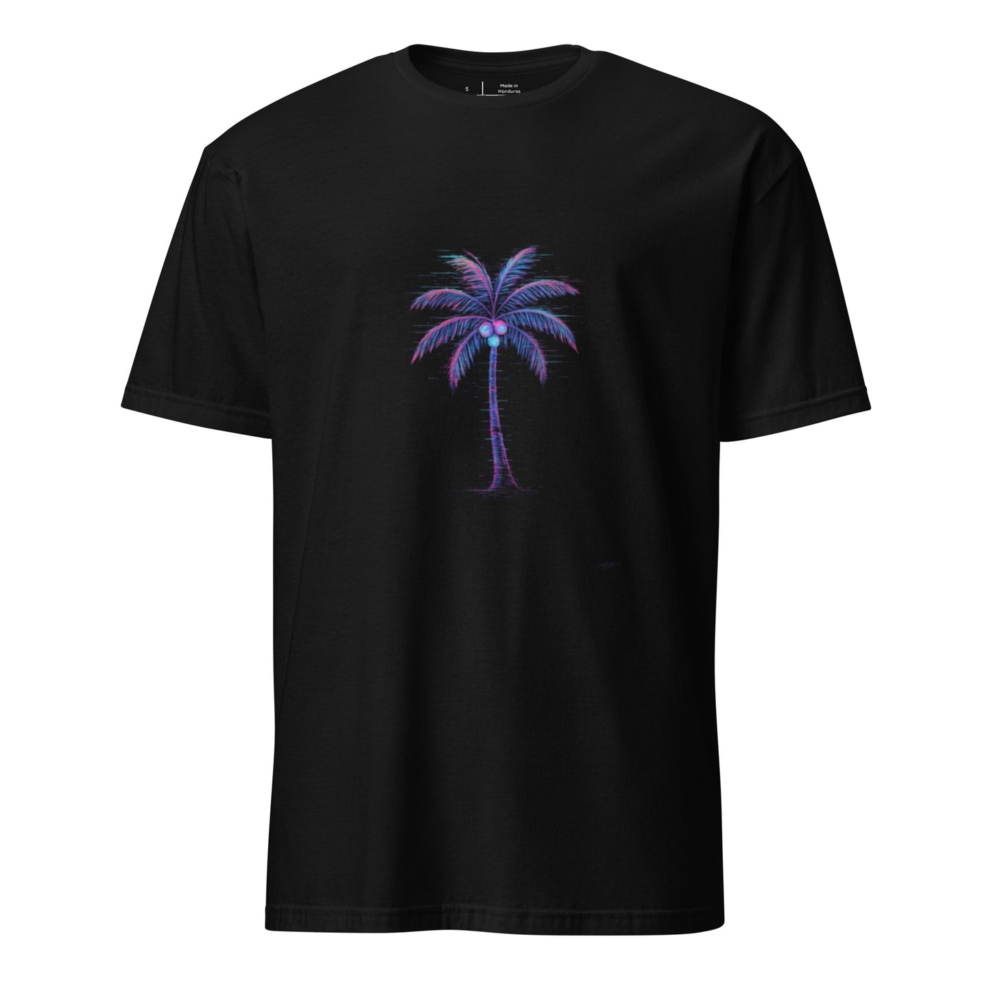 Glitching Palm Tree – Neon Paradise - Short-Sleeve Unisex T-Shirt - Graphic Tee - Black - Front