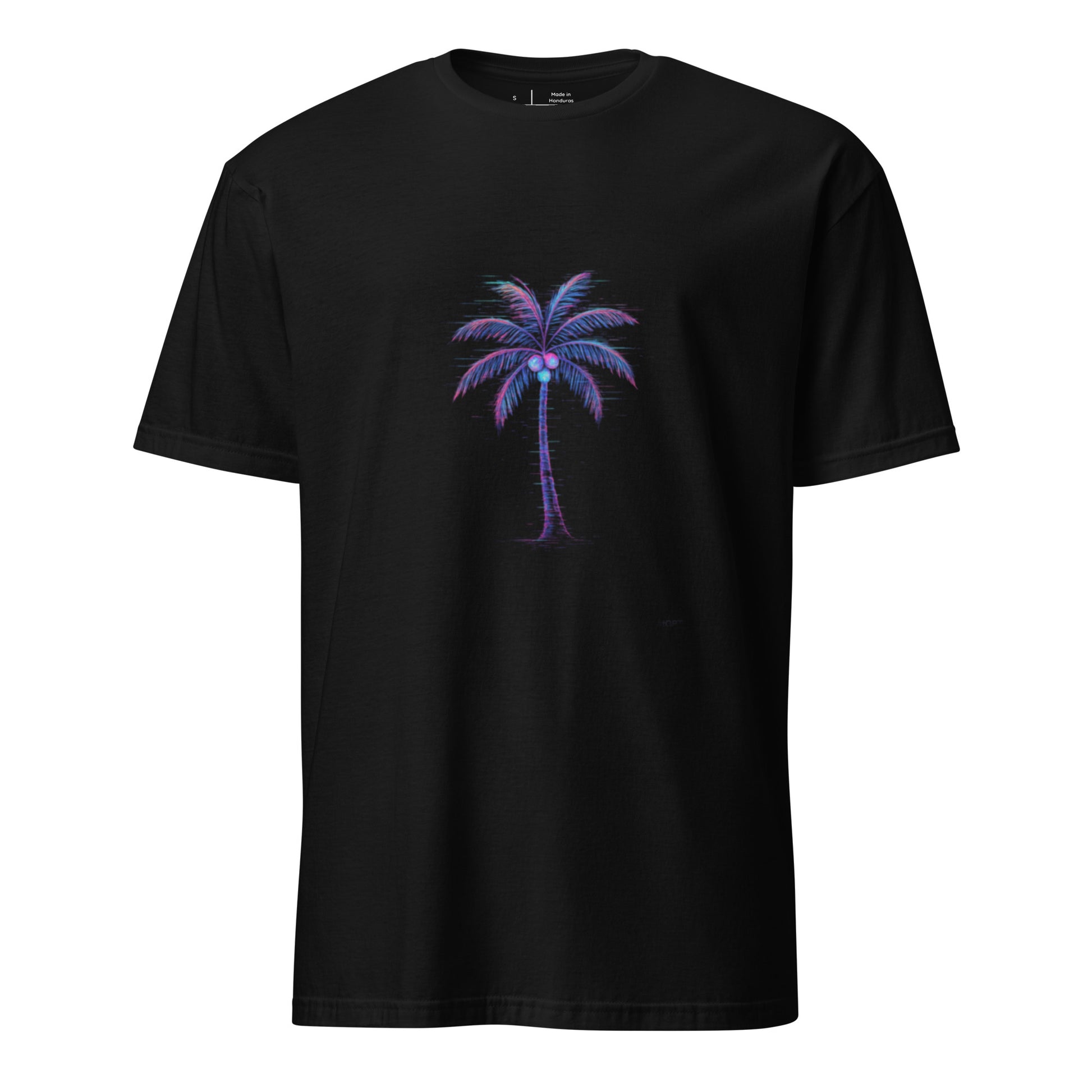 Glitching Palm Tree – Neon Paradise - Short-Sleeve Unisex T-Shirt - Graphic Tee - Black - Front