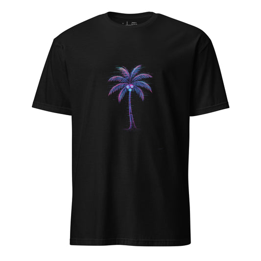 Glitching Palm Tree – Neon Paradise - Short-Sleeve Unisex T-Shirt - Graphic Tee - Black - Front
