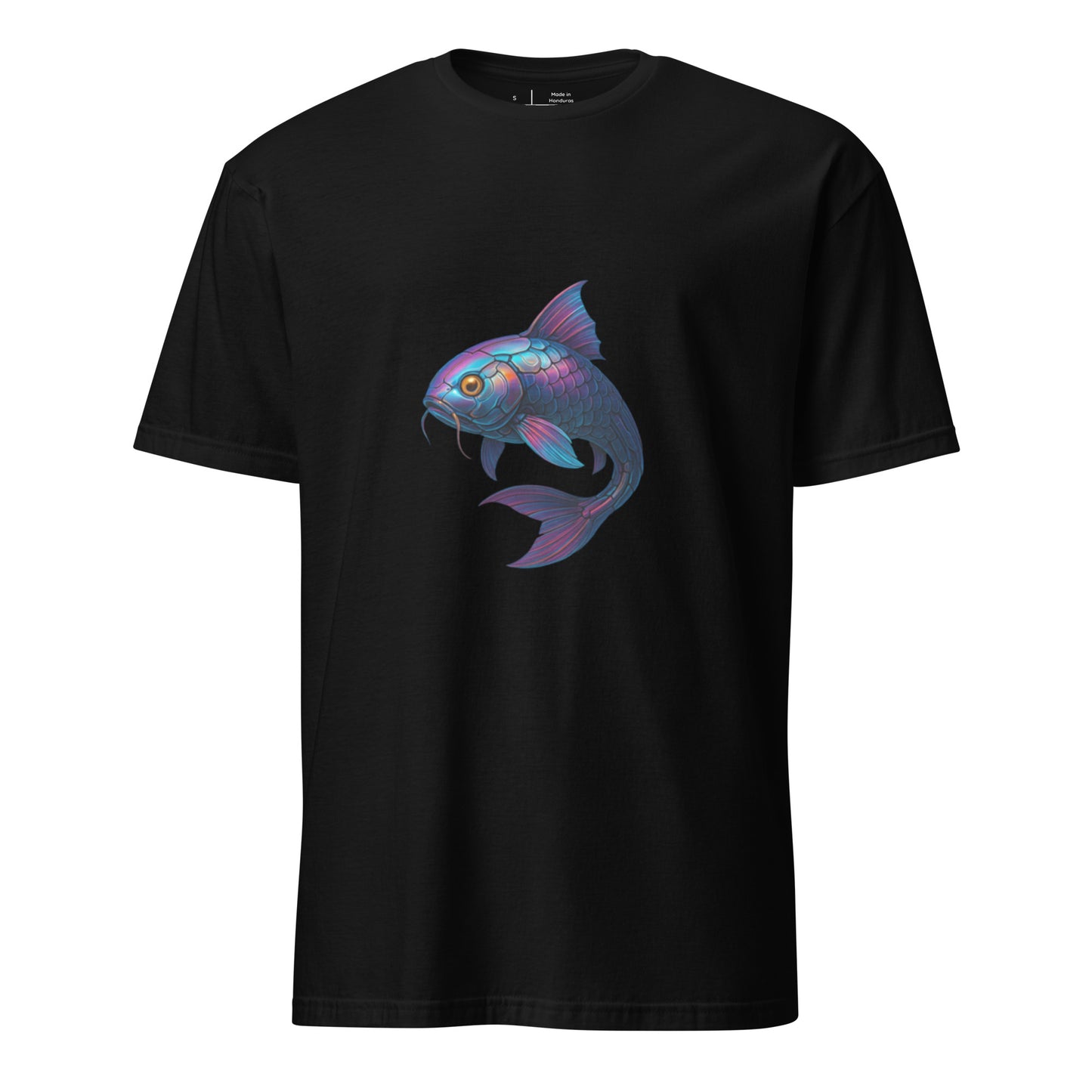 Cyber Koi – Neon Serenity - Short-Sleeve Unisex T-Shirt - Graphic Tee - Black - Front