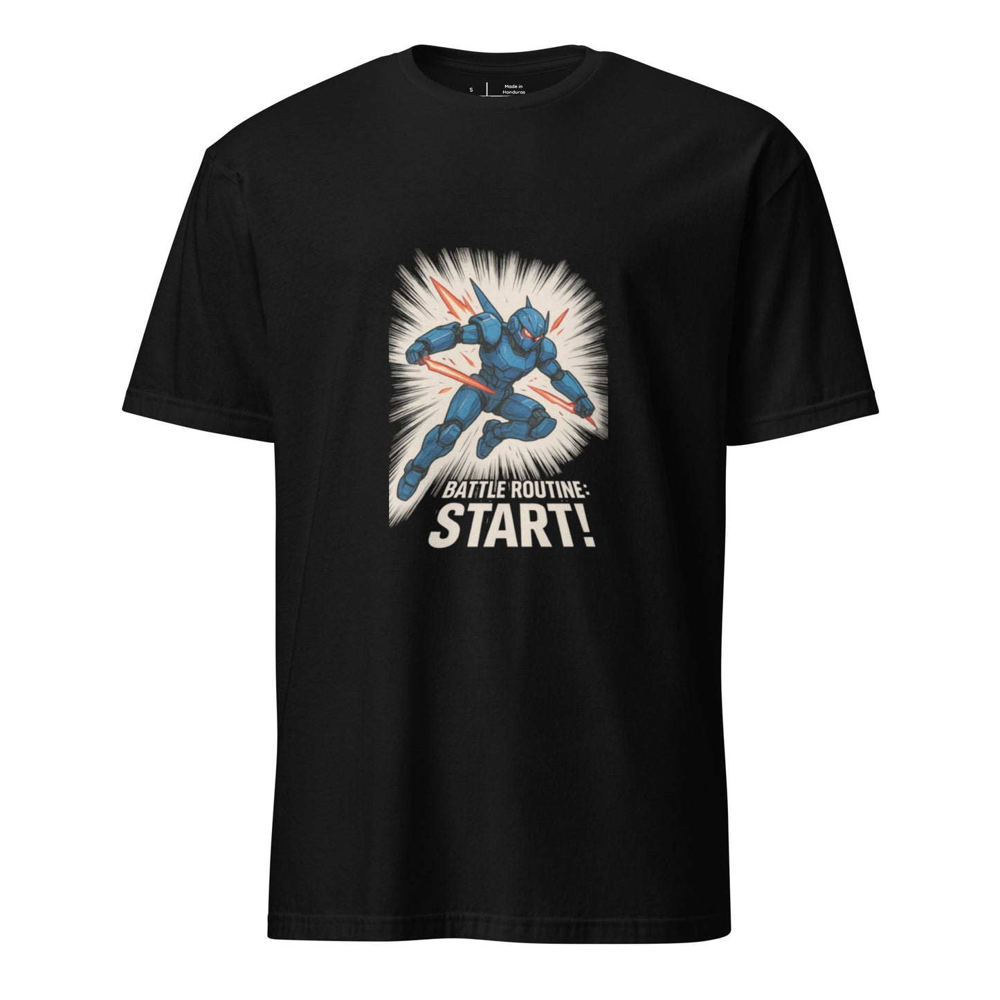 Battle Routine: Start! – Manga Mecha - Short-Sleeve Unisex T-Shirt - Graphic Tee - Black - Front