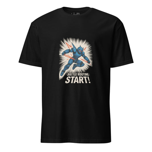 Battle Routine: Start! – Manga Mecha - Short-Sleeve Unisex T-Shirt - Graphic Tee - Black - Front