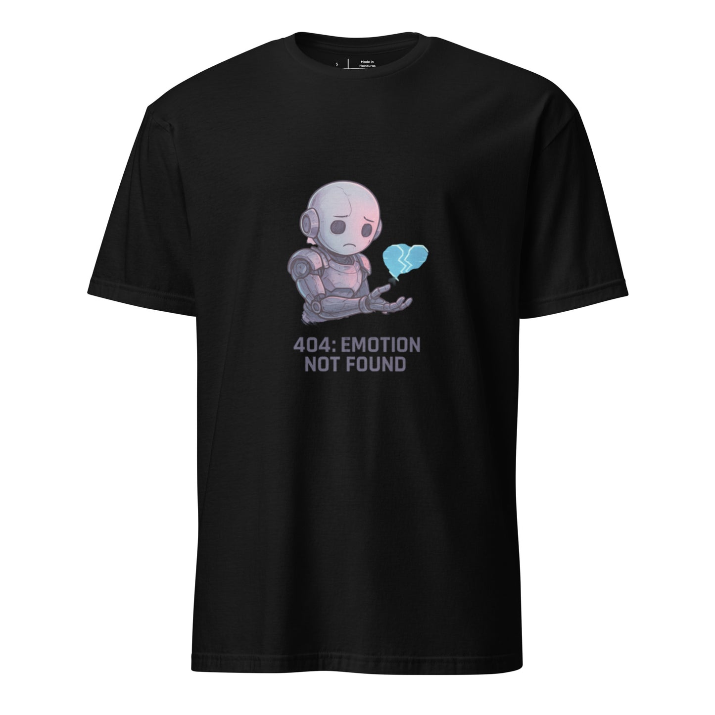 404: Emotion Not Found – Glitch Heart Robot  - Short-Sleeve Unisex T-Shirt - Graphic Tee - Black - Front