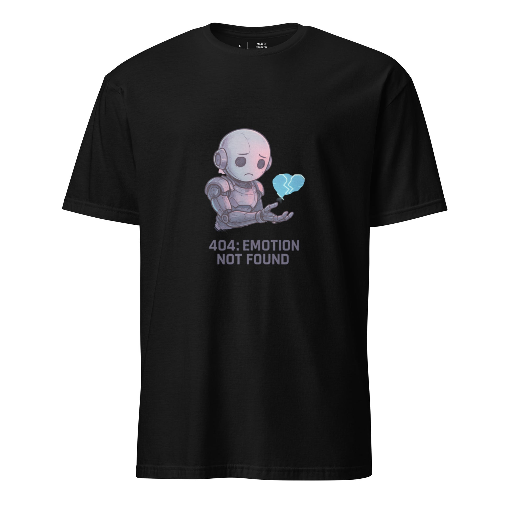 404: Emotion Not Found – Glitch Heart Robot  - Short-Sleeve Unisex T-Shirt - Graphic Tee - Black - Front