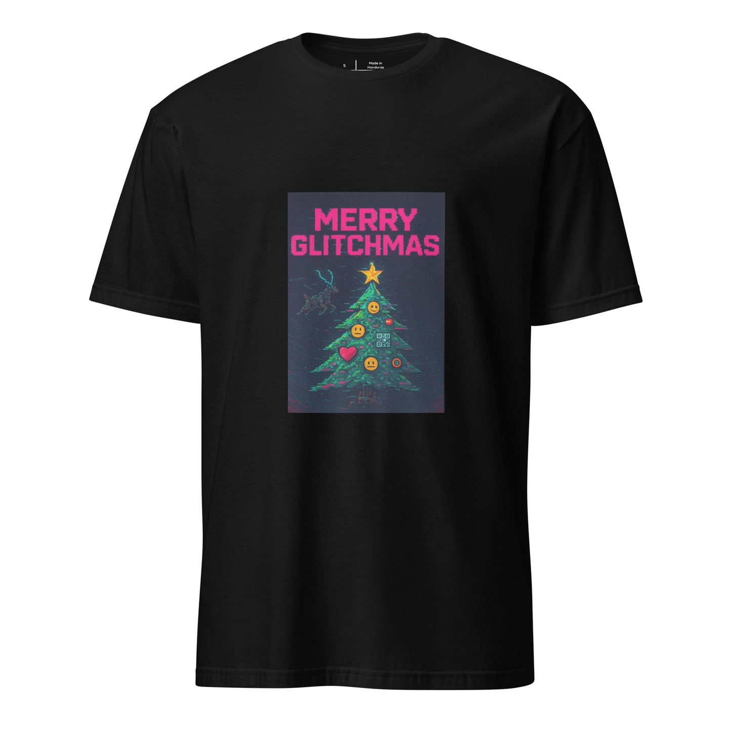 Merry Glitchmas - Cyber Christmas - Short-Sleeve Unisex T-Shirt - Graphic Tee - Black - Front