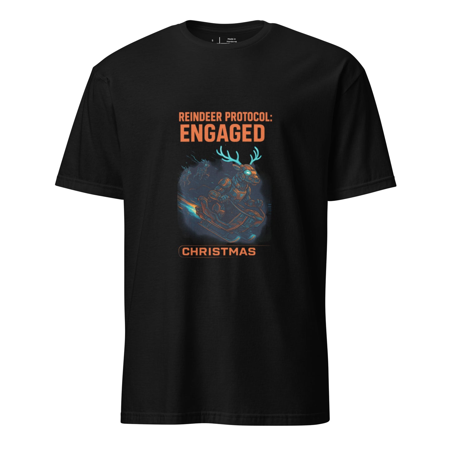 Mecha Reindeer Squadron - Short-Sleeve Unisex T-Shirt - Graphic Tee - Black - Front