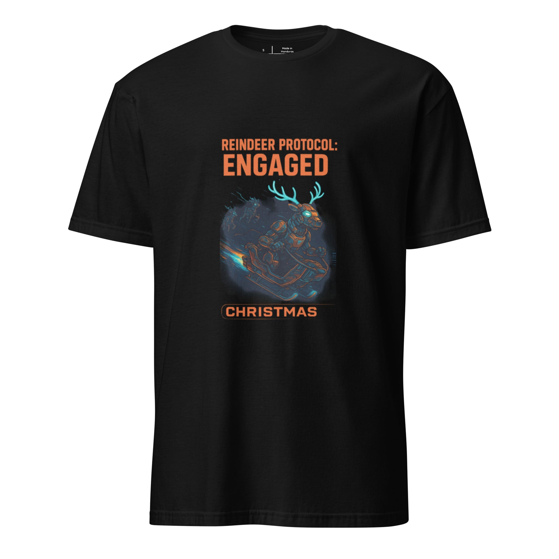 Mecha Reindeer Squadron - Short-Sleeve Unisex T-Shirt - Graphic Tee - Black - Front