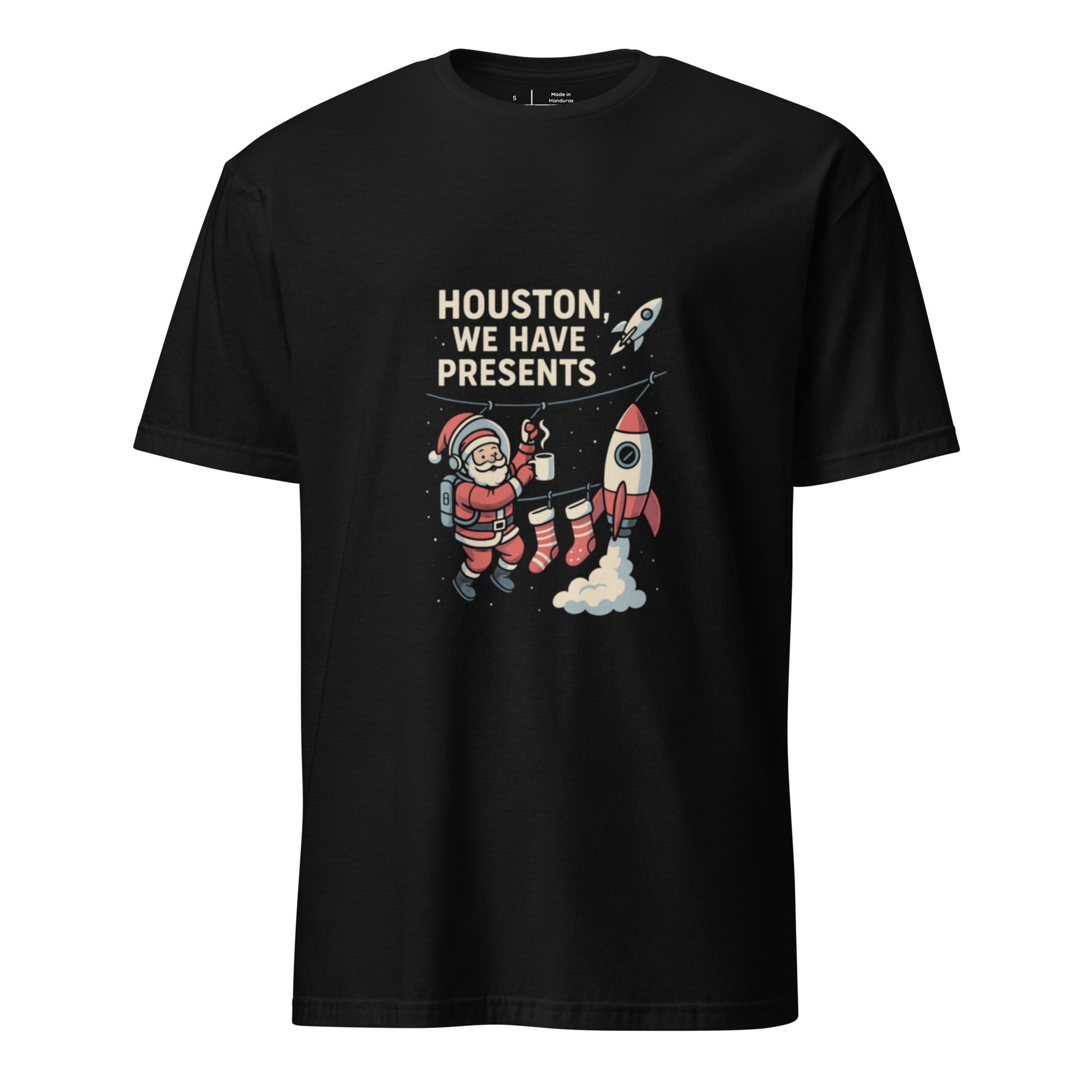 Socks & Rockets - Santa’s Gone Orbital - Short-Sleeve Unisex T-Shirt - Graphic Tee - Black - Front