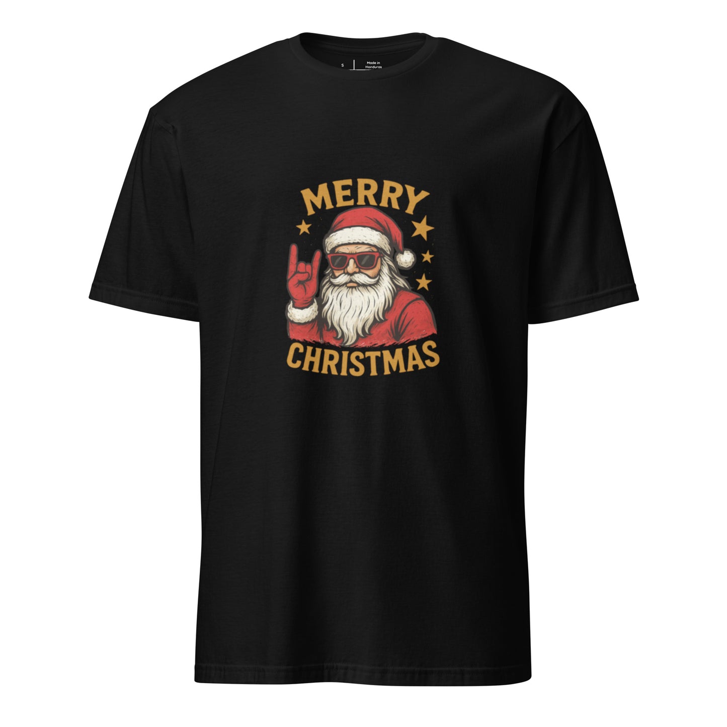 Merry Christmas - Rockstar Santa - Short-Sleeve Unisex T-Shirt Graphic Tee - Black - Front