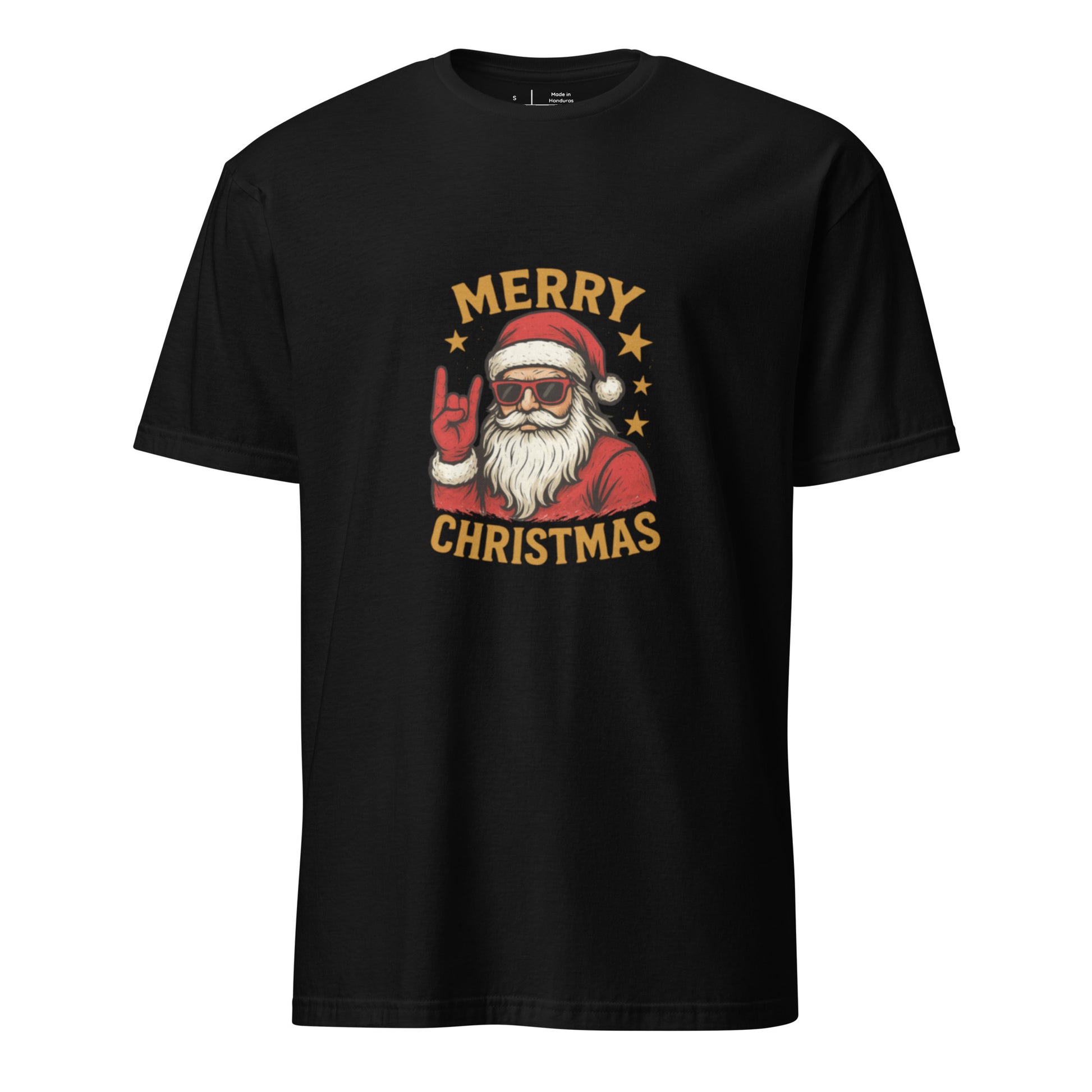 Merry Christmas - Rockstar Santa - Short-Sleeve Unisex T-Shirt Graphic Tee - Black - Front