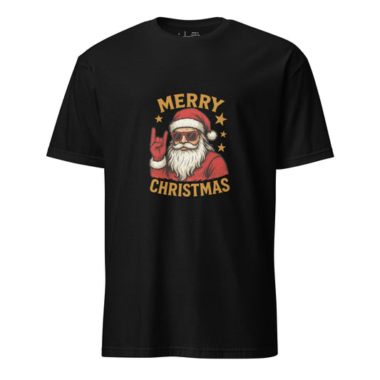 Merry Christmas - Rockstar Santa - Short-Sleeve Unisex T-Shirt Graphic Tee - Black - Front