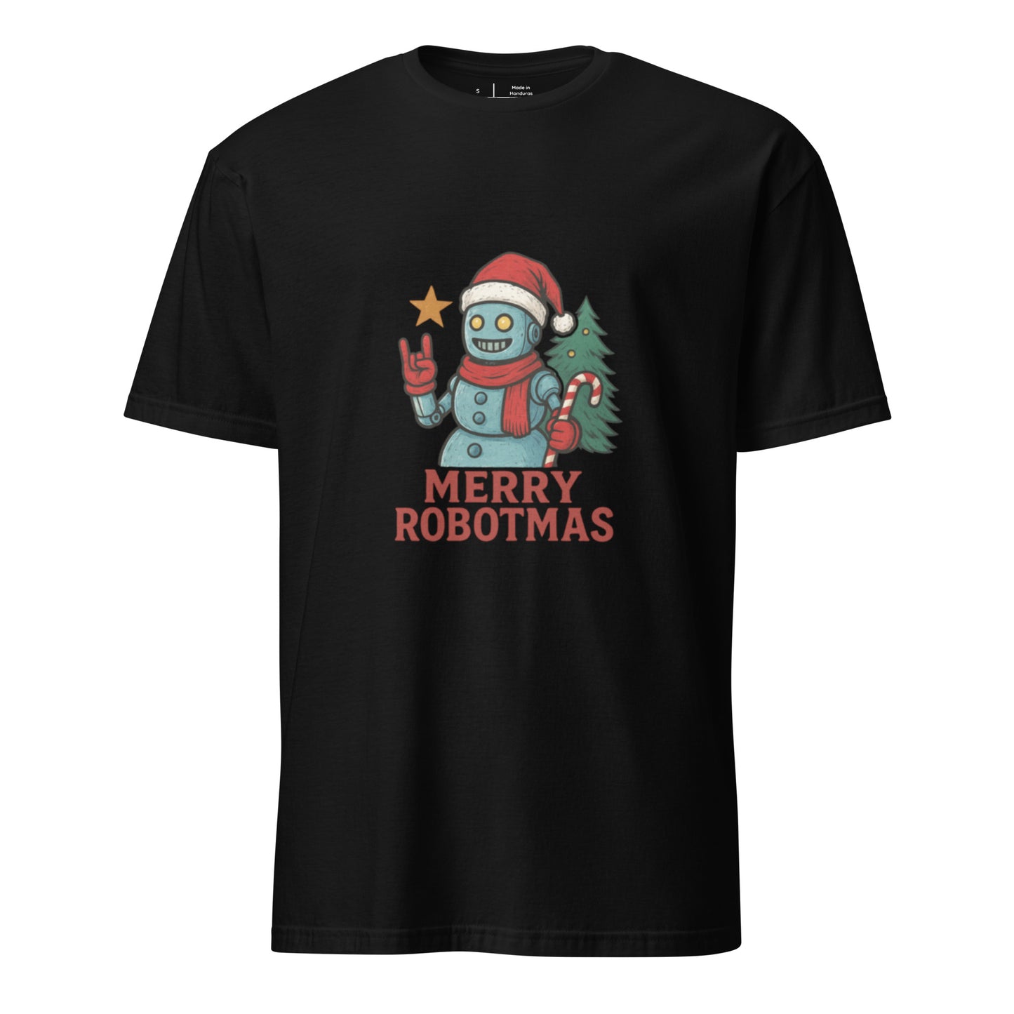 Merry Robotness - Cyber Snowman - Short-Sleeve Unisex T-Shirt - Graphic Tee - Black - Front