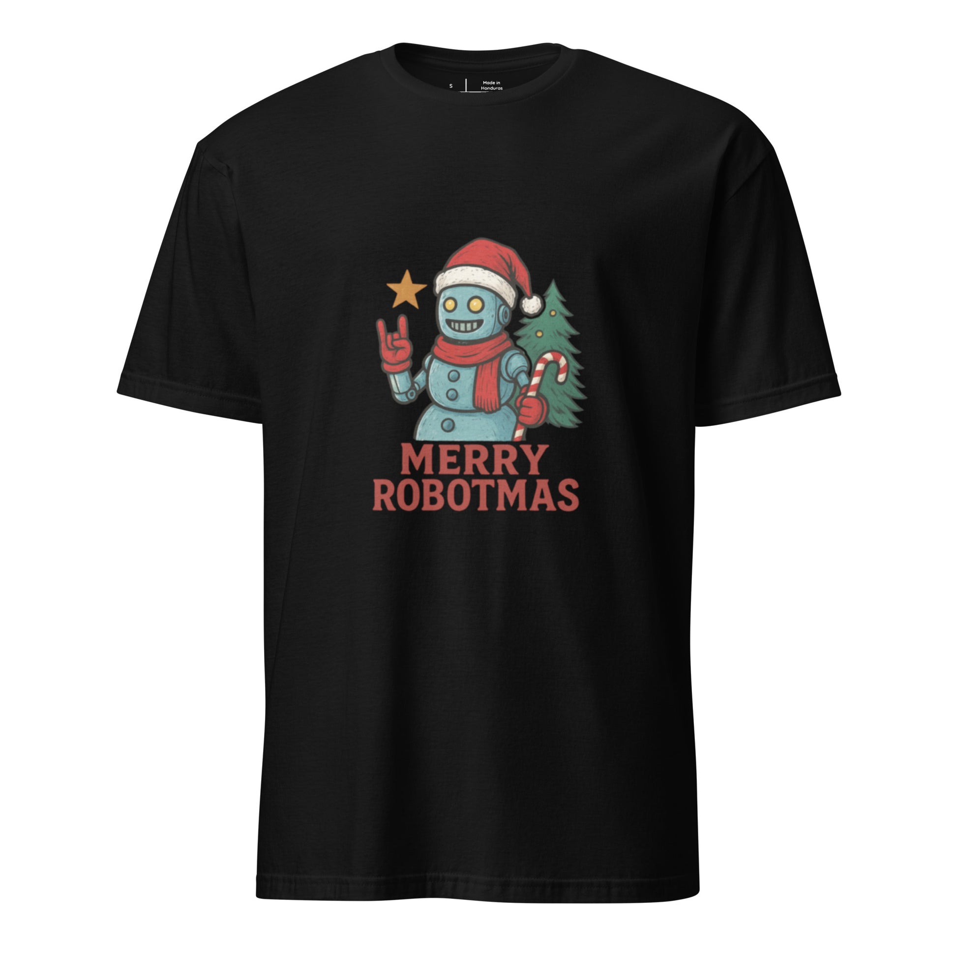 Merry Robotness - Cyber Snowman - Short-Sleeve Unisex T-Shirt - Graphic Tee - Black - Front