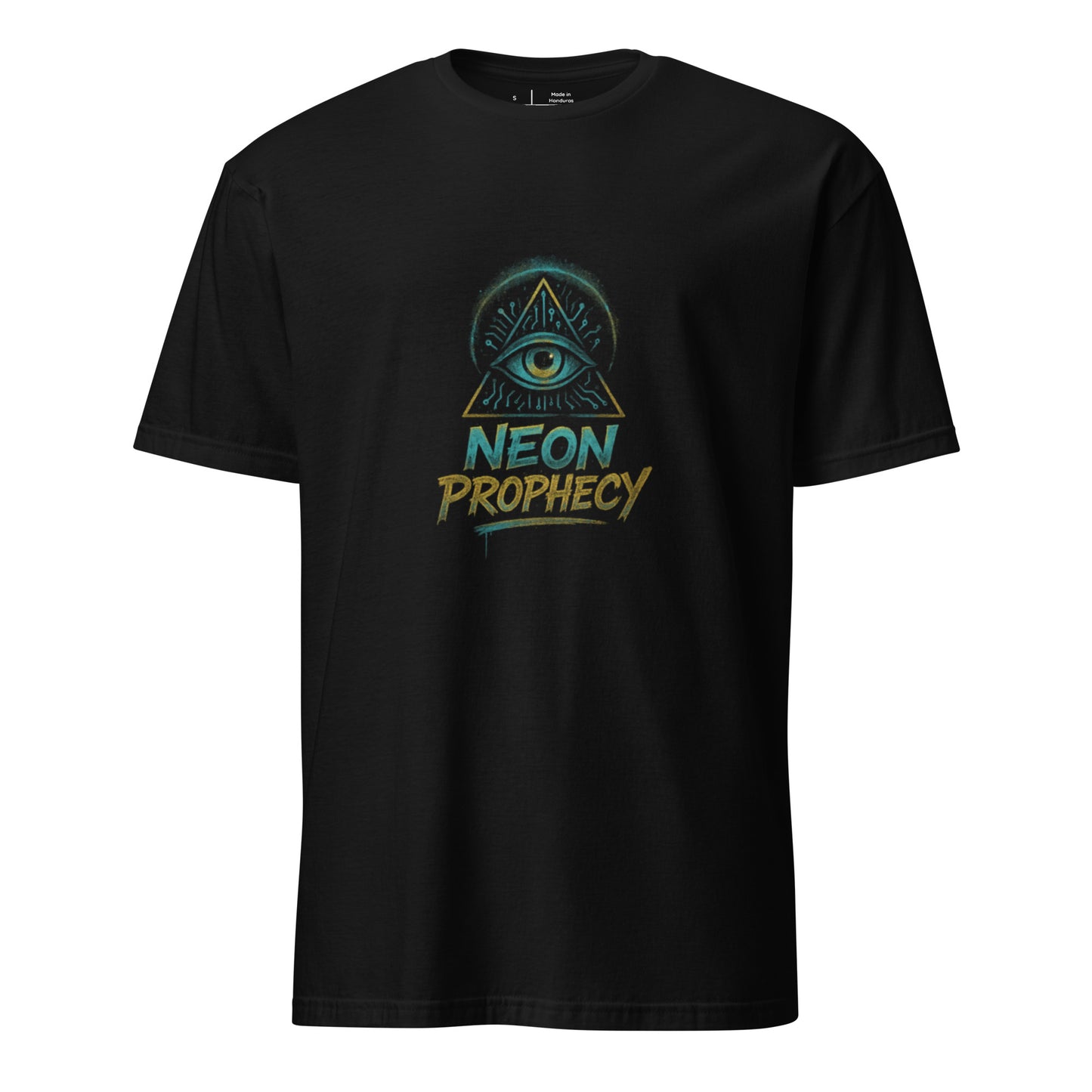 Neon Prophecy - Cyberpunk Mysticism - Short-Sleeve Unisex T-Shirt - Graphic Tee - Black - Front