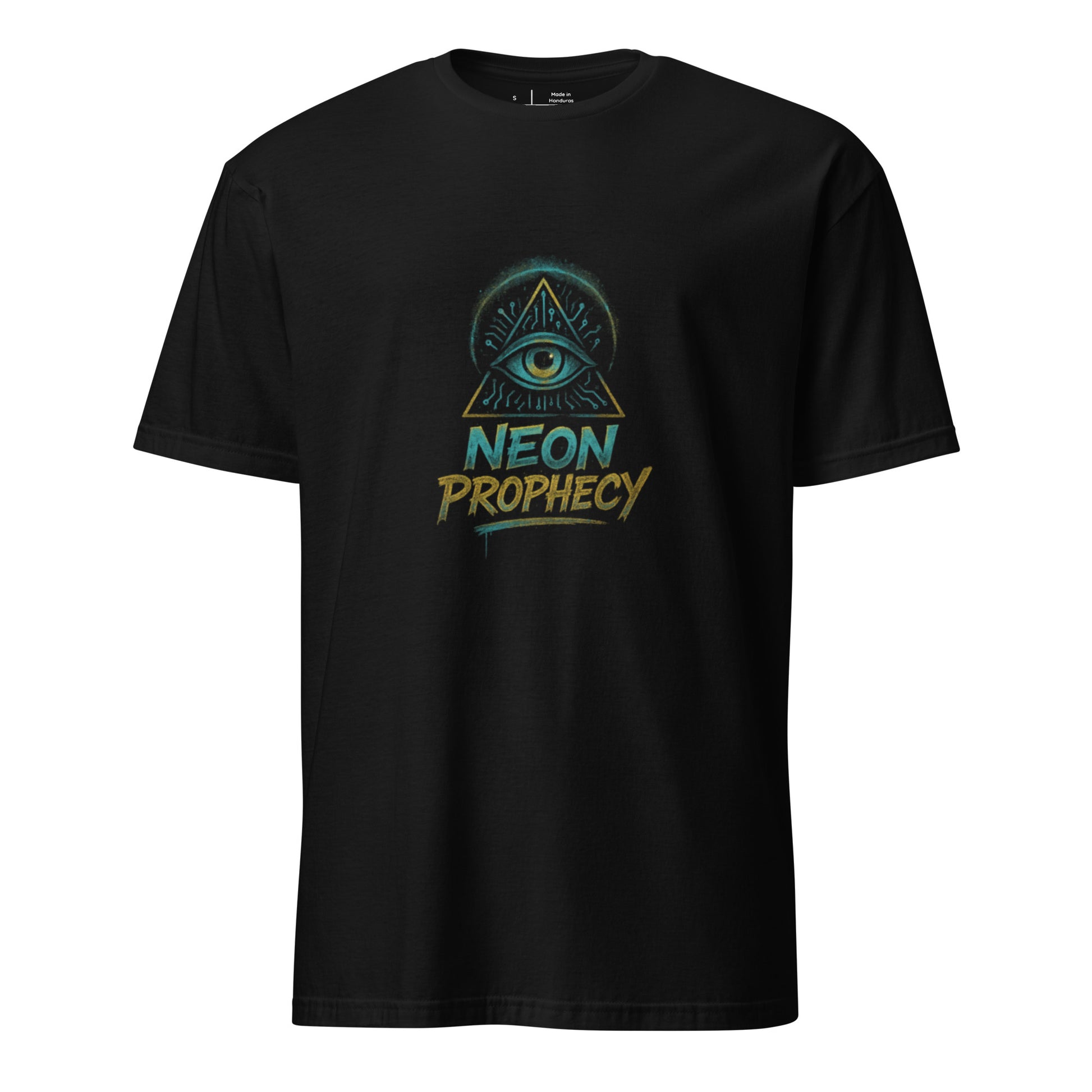 Neon Prophecy - Cyberpunk Mysticism - Short-Sleeve Unisex T-Shirt - Graphic Tee - Black - Front