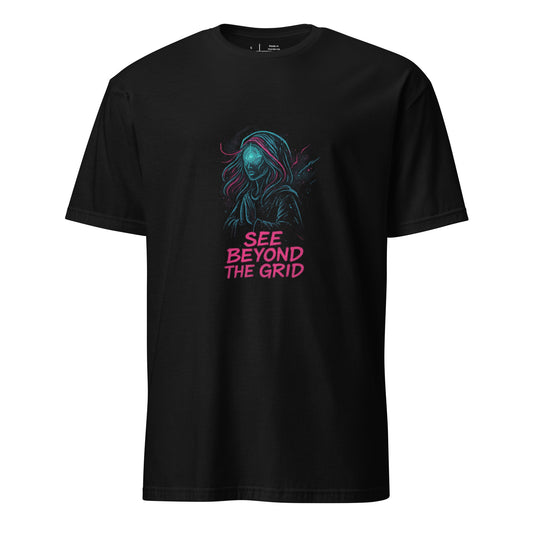 The Circuit Prophetess - Neon Mysticism - Short-Sleeve Unisex T-Shirt - Graphic Tee - Black - Front