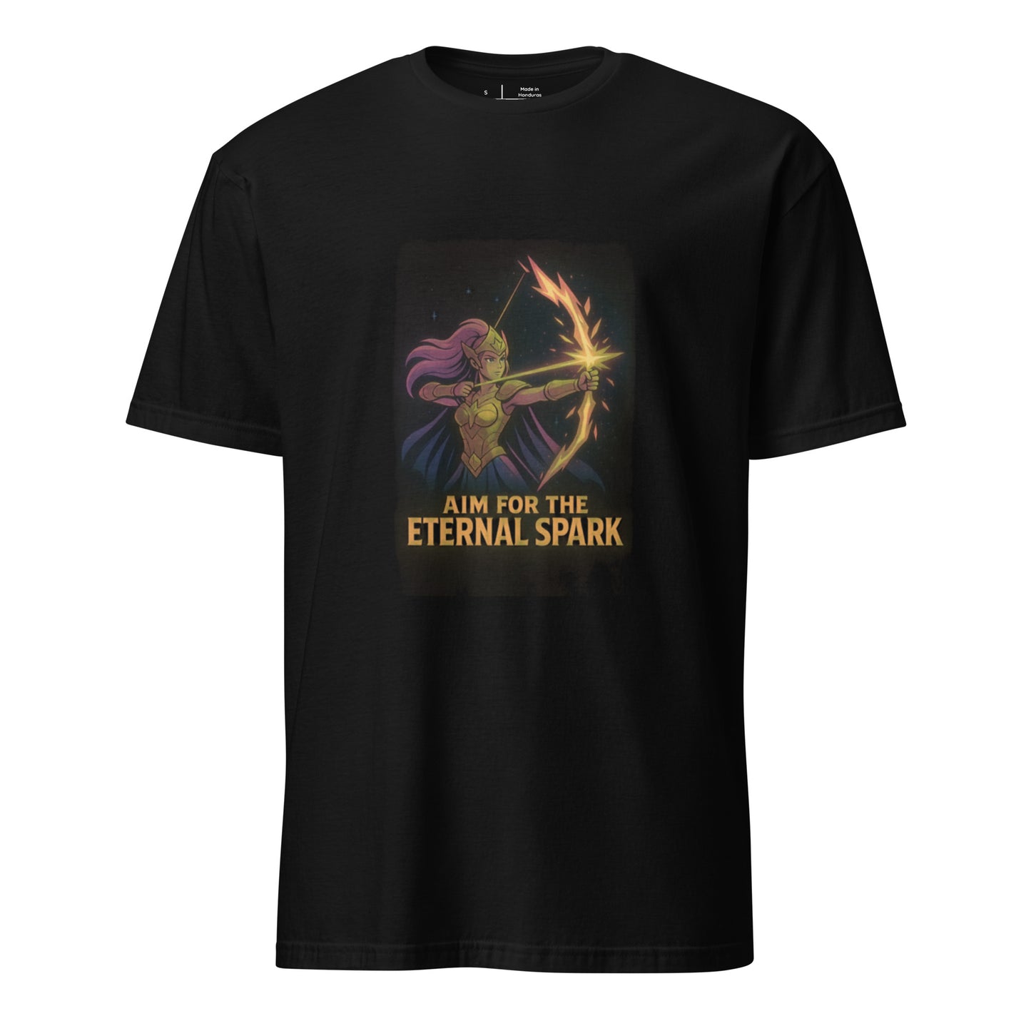 Solar Nova Huntress – “Aim for the Eternal Spark.” - Short-Sleeve Unisex T-Shirt - Graphic Tee - Black - Front