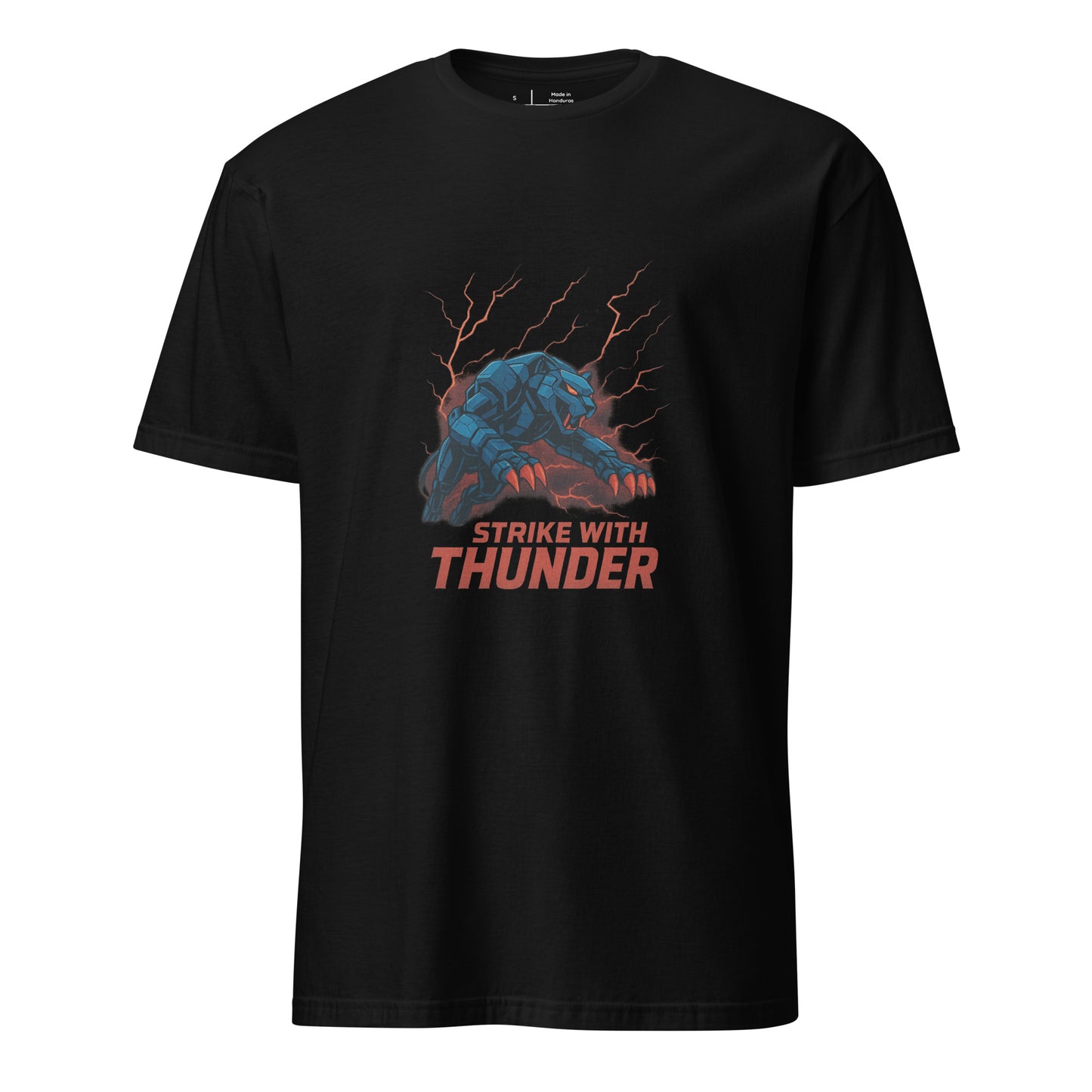 Mech-Panther Storm Unit – “Strike with Thunder.” - Short-Sleeve Unisex T-Shirt - Graphic Tee - Black - Front