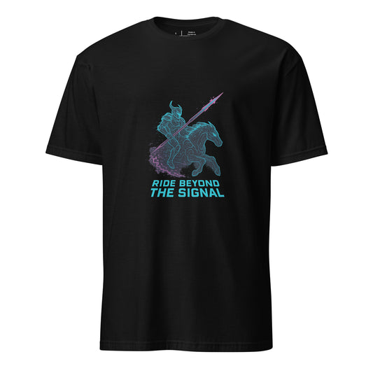Neon Wraith Dragoon – “Ride Beyond the Signal.” - Short-Sleeve Unisex T-Shirt - Graphic Tee - Black - Front