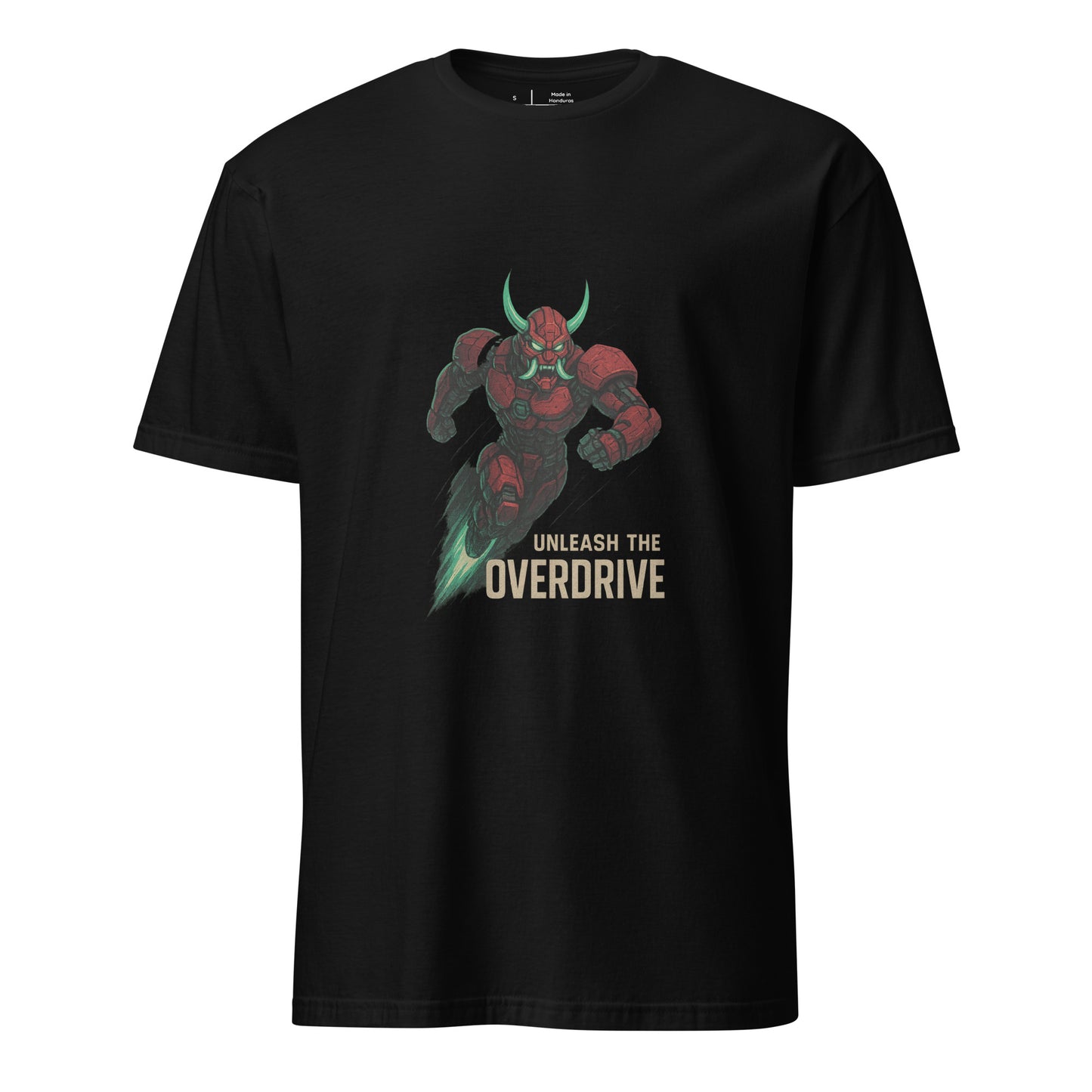 Cyber Oni Overdrive – “Unleash the Overdrive.” - Short-Sleeve Unisex T-Shirt - Graphic Tee - Black - Front