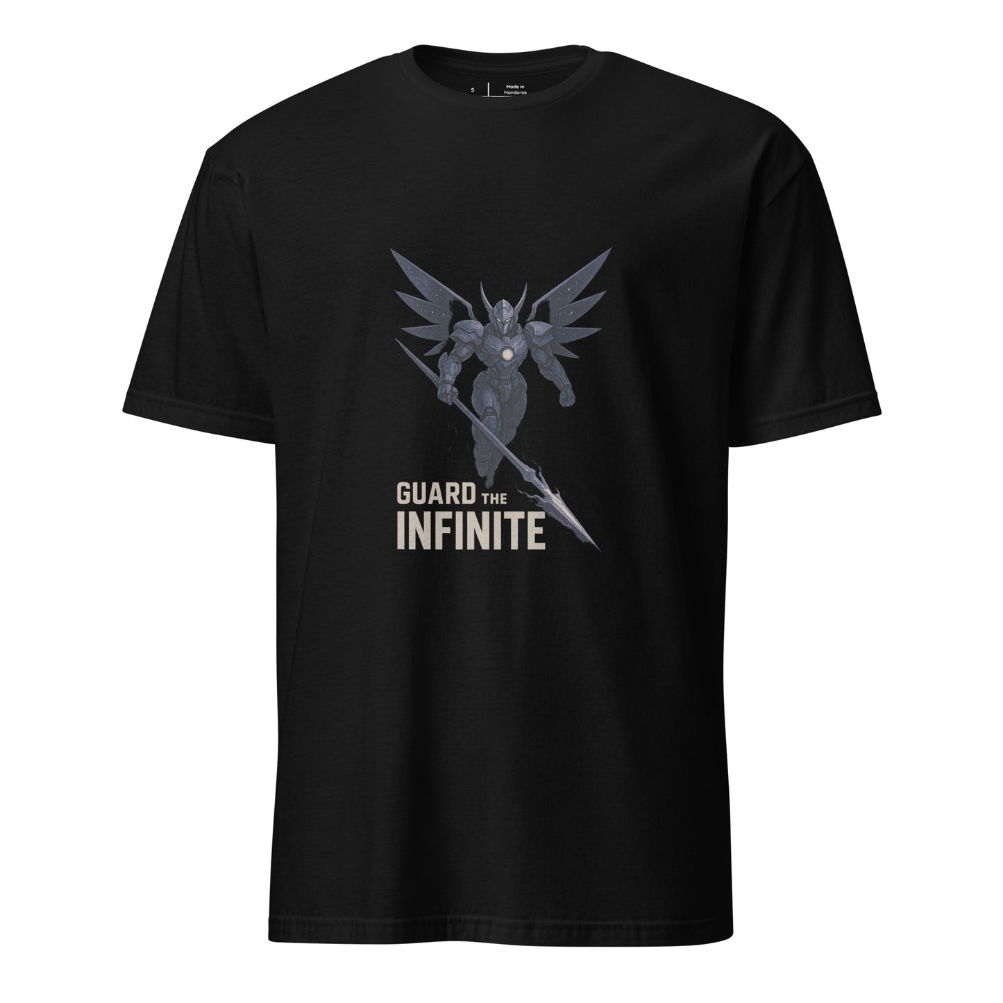 Void Seraph Enforcer – “Guard the Infinite.” - Short-Sleeve Unisex T-Shirt - Graphic Tee - Black - Front