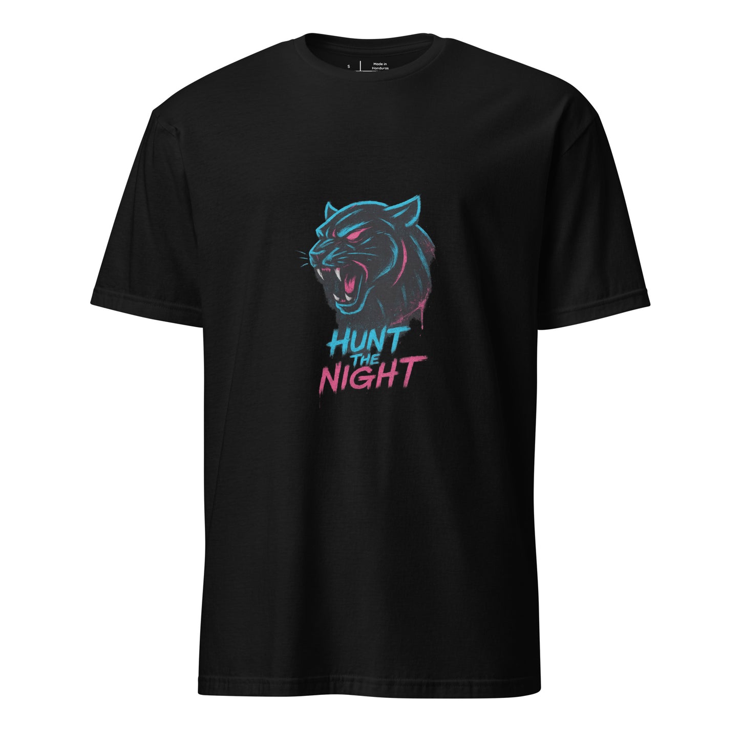 Neon Graff Panther – “Hunt the Night.” - Short-Sleeve Unisex T-Shirt - Graphic Tee - Black - Front