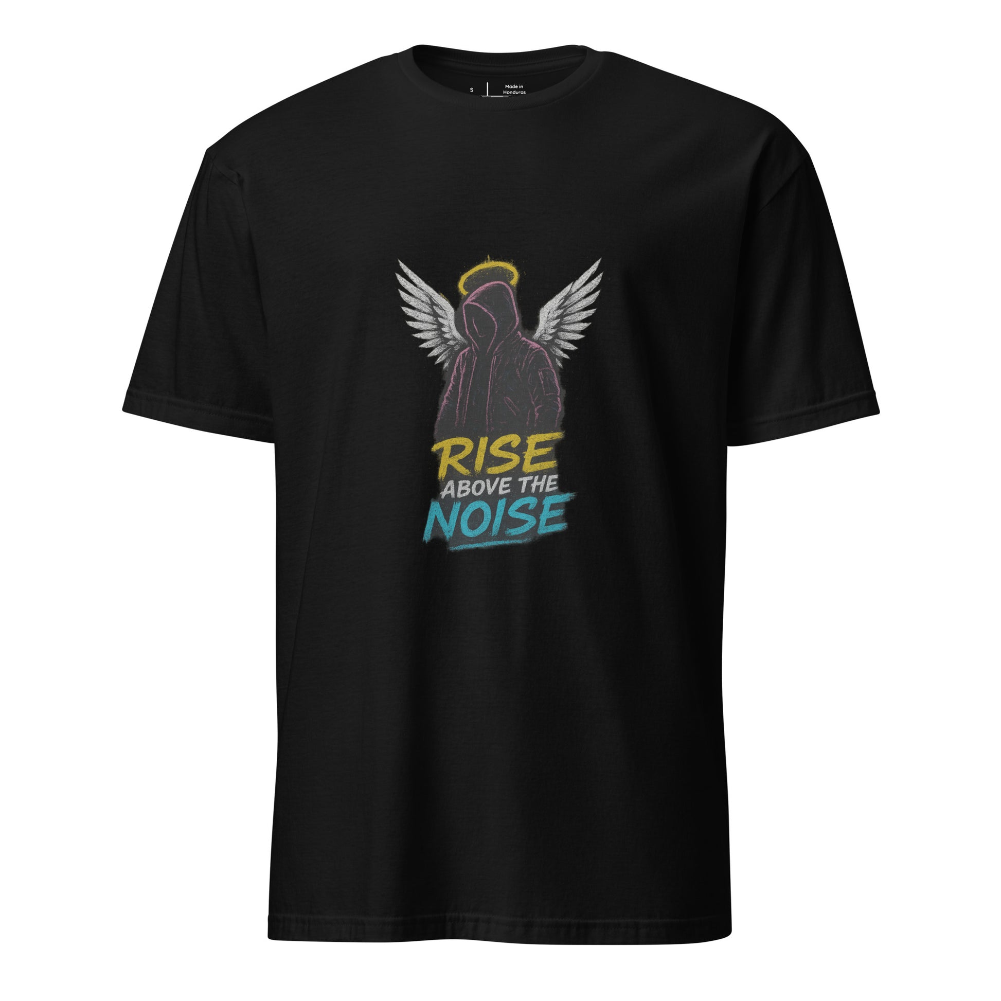 Urban Angelic Riot – “Rise Above the Noise.” - Short-Sleeve Unisex T-Shirt - Graphic Tee - Black - Front