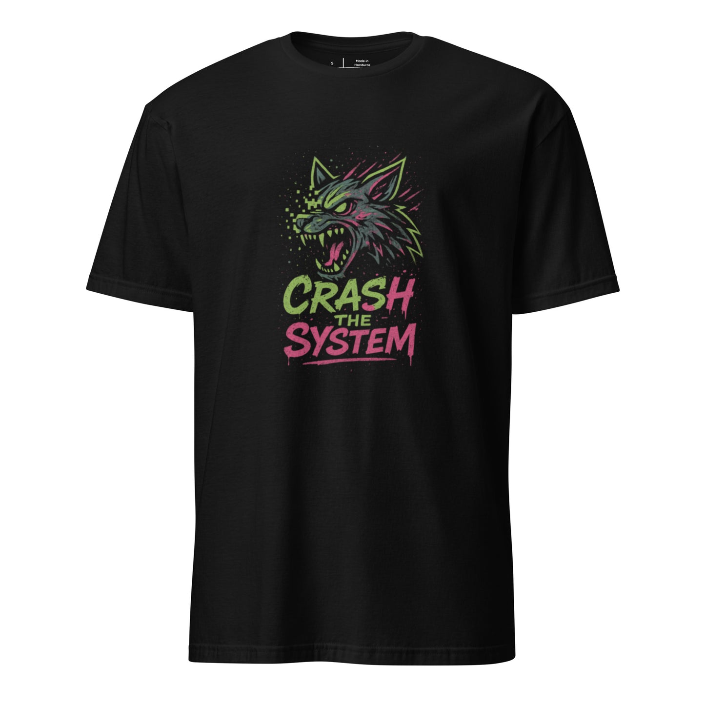 Pixel Spray Ravager – Crash the System - Short-Sleeve Unisex T-Shirt - Graphic Tee - Black - Front
