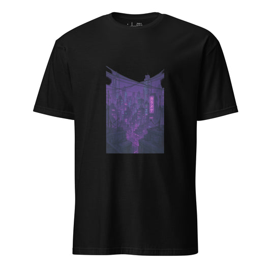 Cyber Tokyo Rooftops – Neon City Streetwear T-Shirt - Short-Sleeve Unisex T-Shirt - Graphic Tee - Black - Front