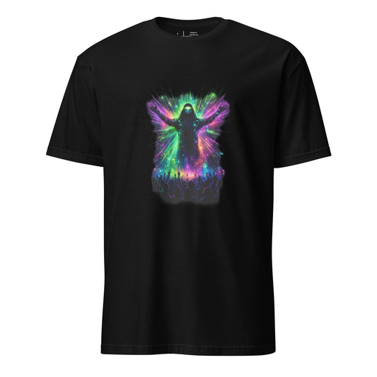 Neon Club Messiah – Late-Night Cyber Gig - Short-Sleeve Unisex T-Shirt - Graphic Tee - Black - Front