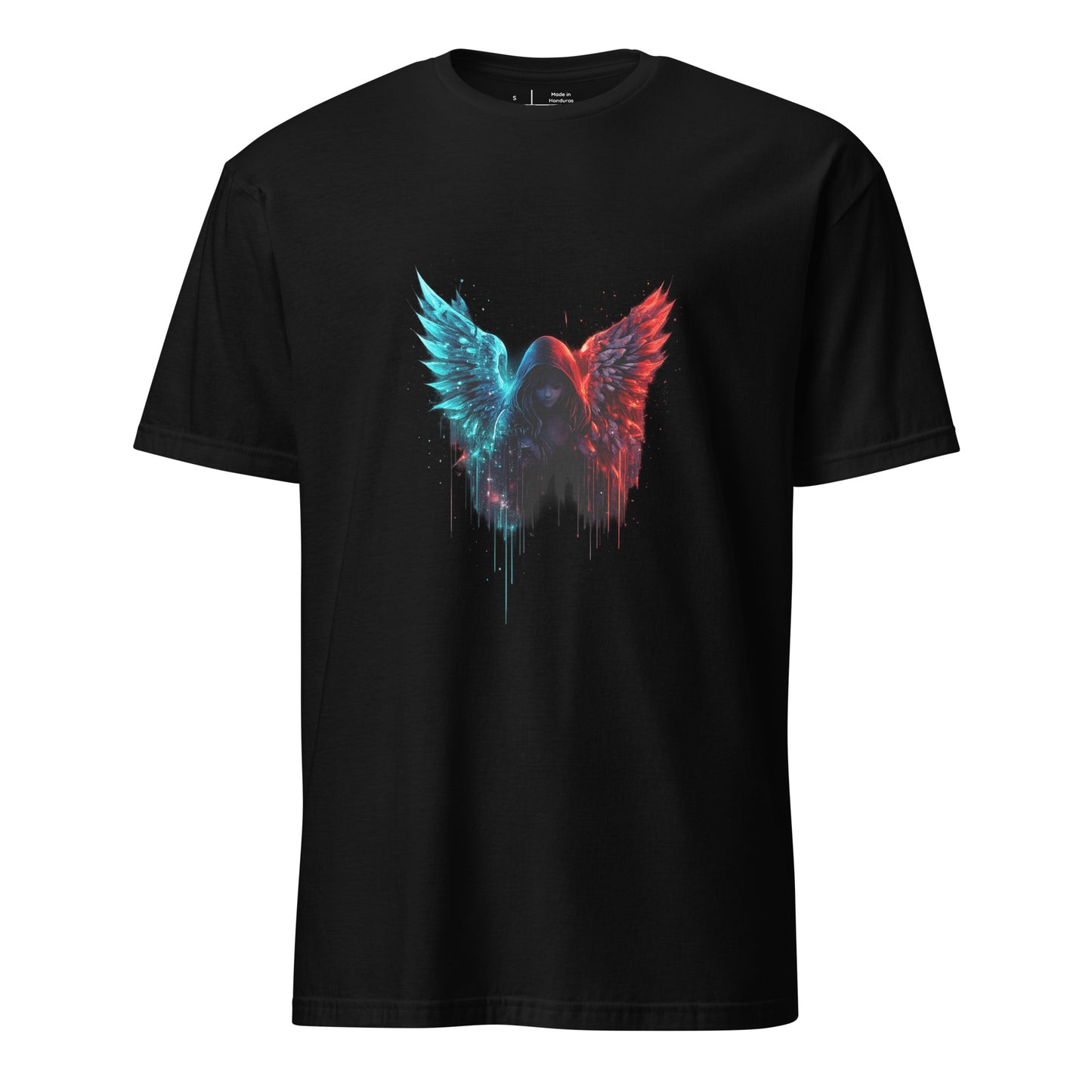 Neon Fallen Angel – Graffiti Glitch - Short-Sleeve Unisex T-Shirt - Graphic Tee - Black - Front