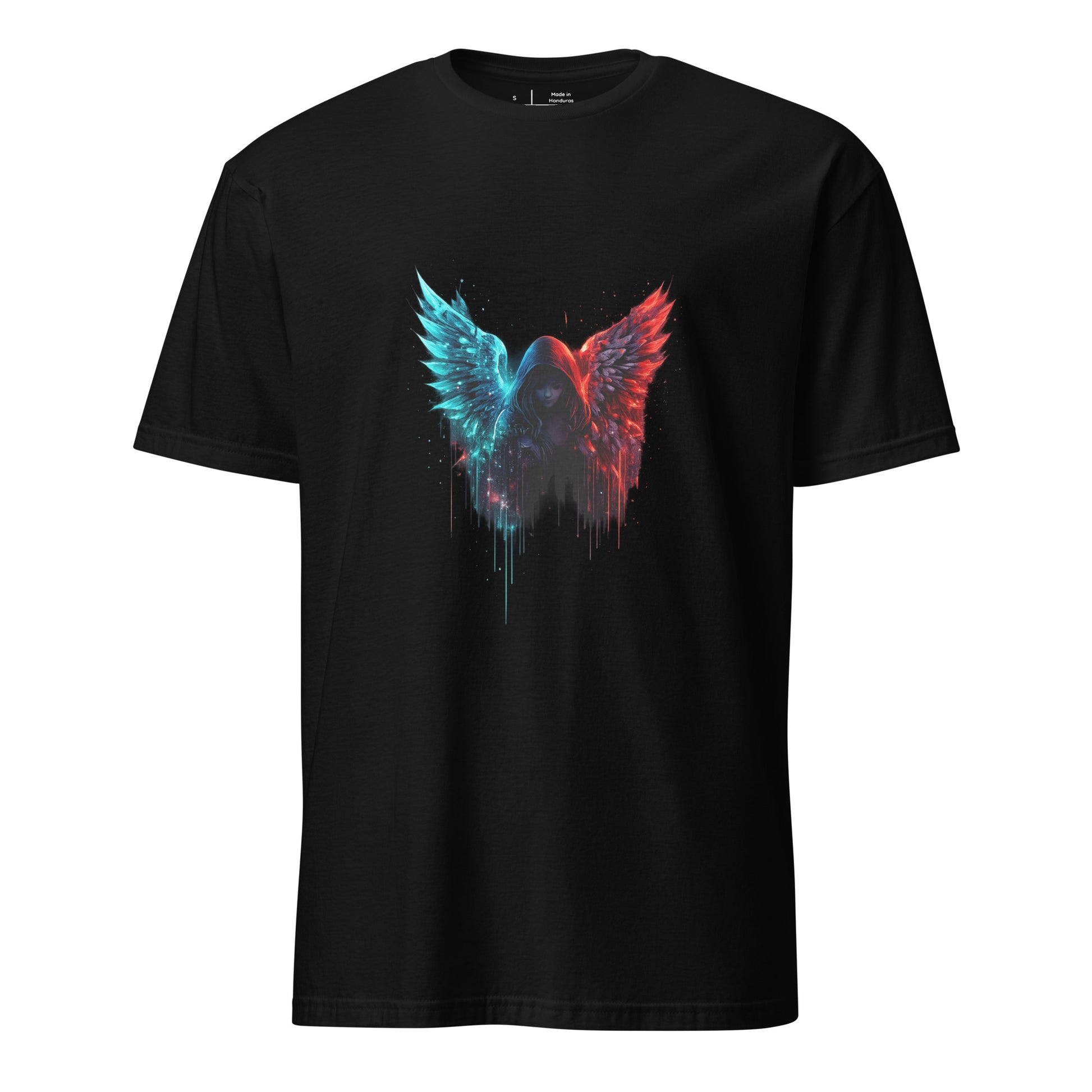 Neon Fallen Angel – Graffiti Glitch - Short-Sleeve Unisex T-Shirt - Graphic Tee - Black - Front