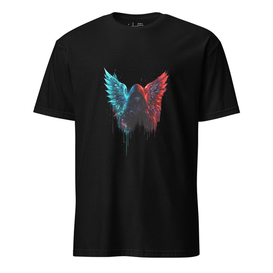 Neon Fallen Angel – Graffiti Glitch - Short-Sleeve Unisex T-Shirt - Graphic Tee - Black - Front