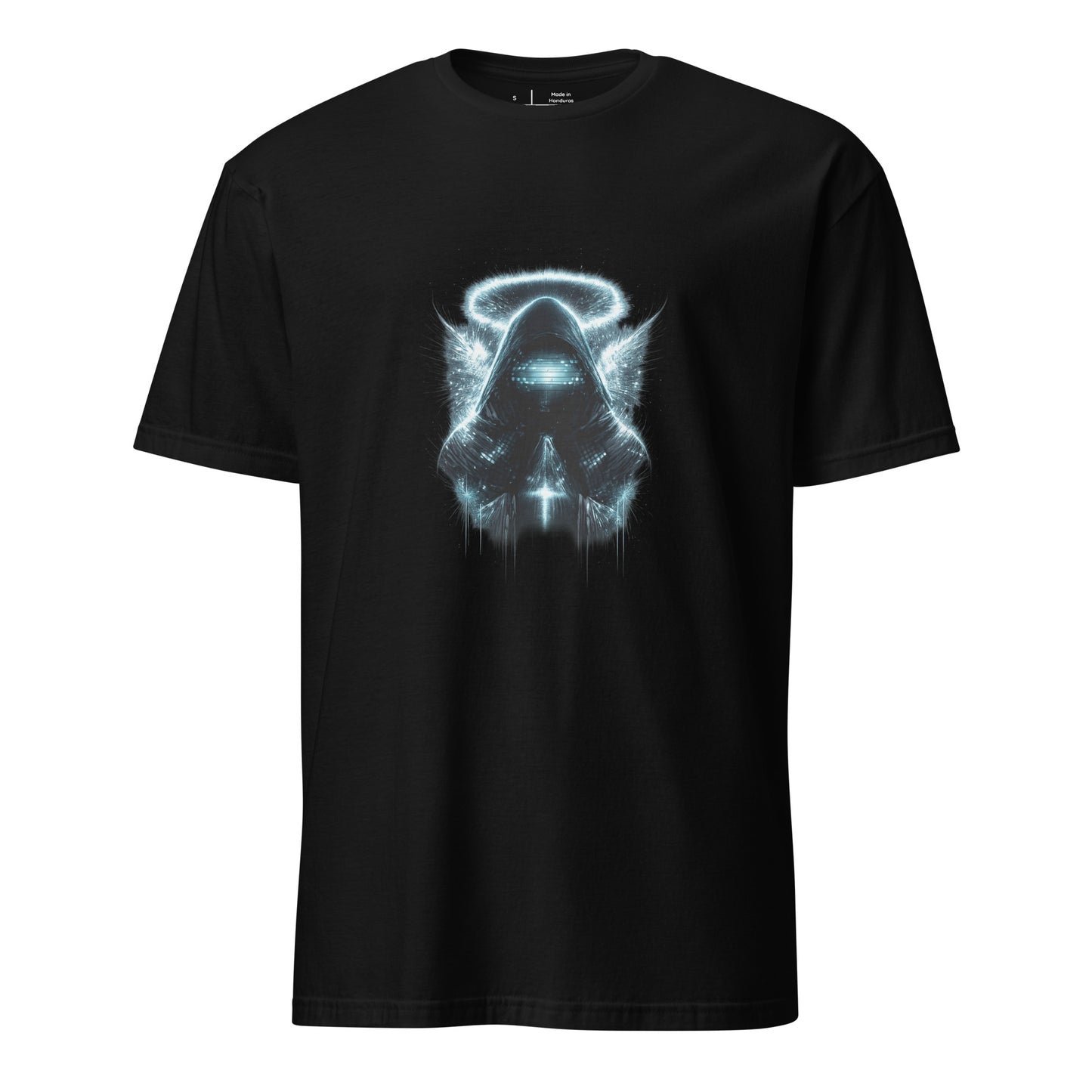 Neon Saint Of Static – Analog Glitch - Short-Sleeve Unisex T-Shirt - Graphic Tee - Black - Front