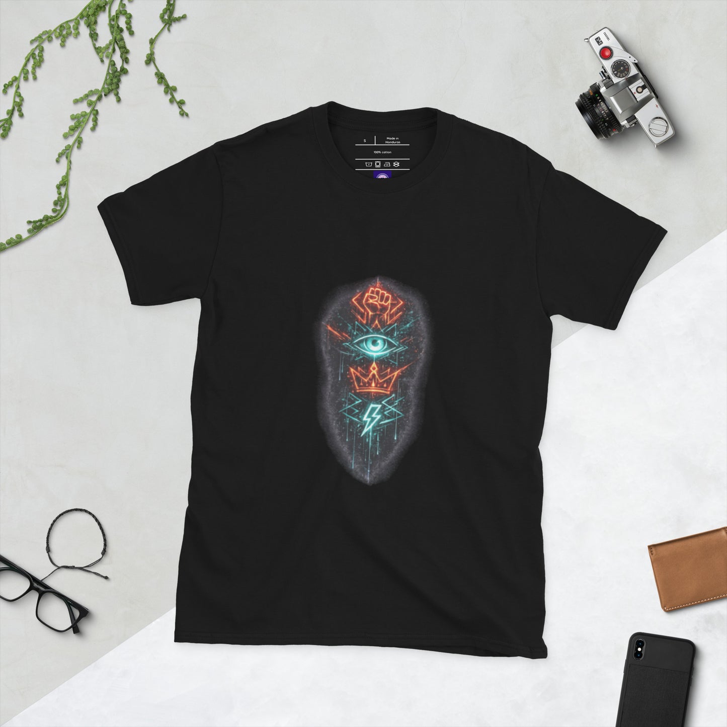 Neon Rebellion Totem - Short-Sleeve Unisex T-Shirt - Graphic Tee - Black - Front