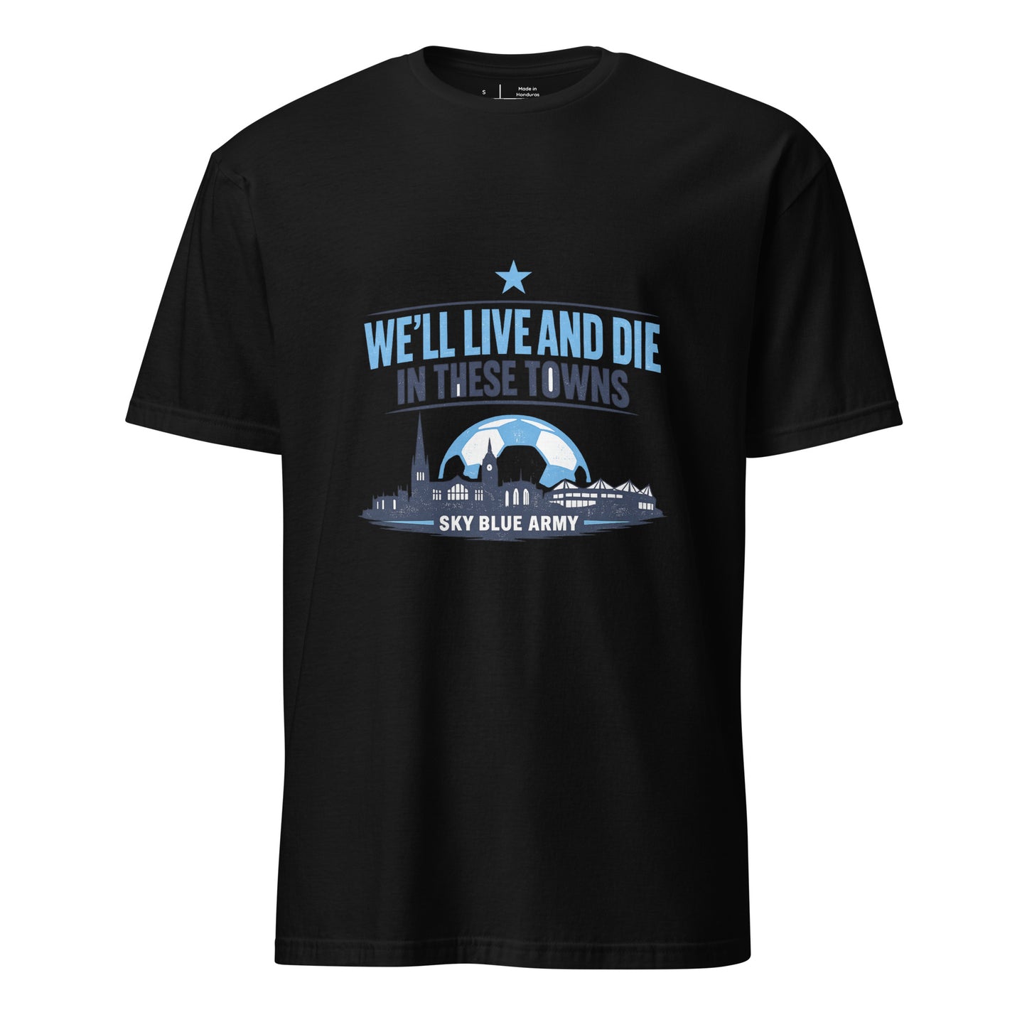 Live and Die in These Towns – Coventry Skyline - Short-Sleeve Unisex T-Shirt - Graphic Tee - Black - Front